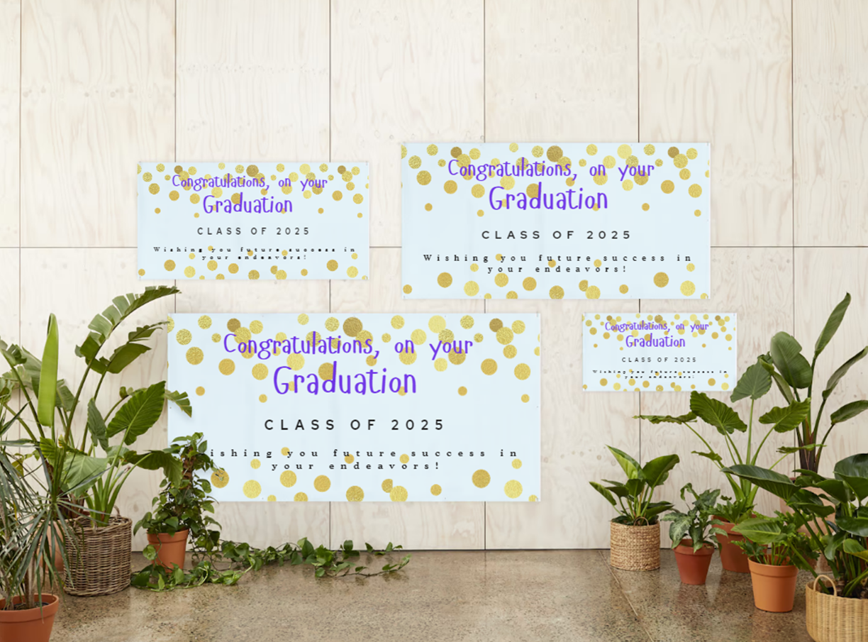 Colorful Back Ground with Gold Coin Graduation Banner Style #1